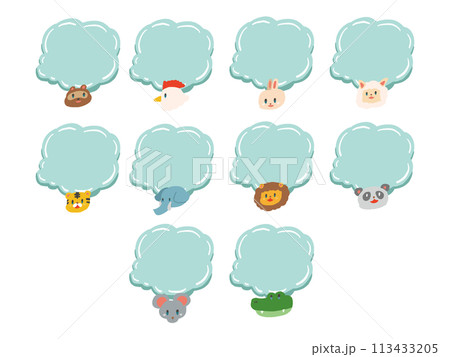 ポップなデフォルメ風動物のフレーム　アイコンイラストセット 113433205