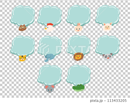 ポップなデフォルメ風動物のフレーム　アイコンイラストセット 113433205