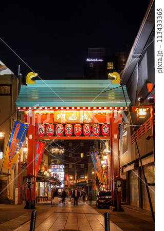 「東京都」夜の浅草寺 奥山門 113433365