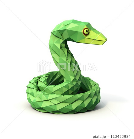 Colorful Origami snake, Unique Paper Polygon Artwork, Ideal Pet Concept, Ai Generated 113433984