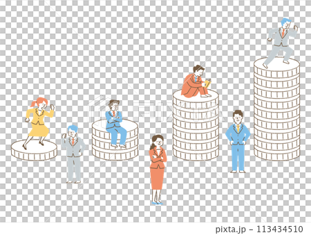 Graph of stacked gold coins and people wearing suits_color 113434510