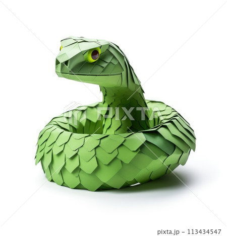 Colorful Origami snake, Unique Paper Polygon Artwork, Ideal Pet Concept, Ai Generated 113434547