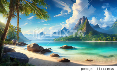 海のある風景・夏｜著作権問題クリアadobeAI画像編集 113434630