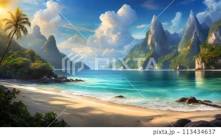 海のある風景・夏｜著作権問題クリアadobeAI画像編集 113434637