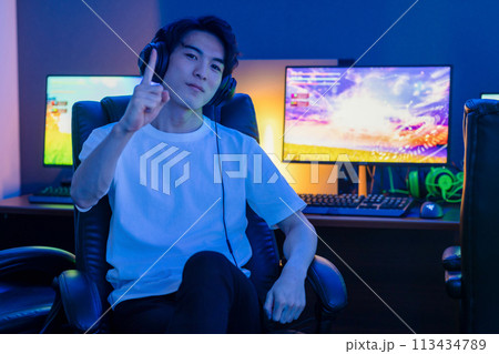 ゲームを楽しむ男性 ゲームを楽しむ男性 113434789