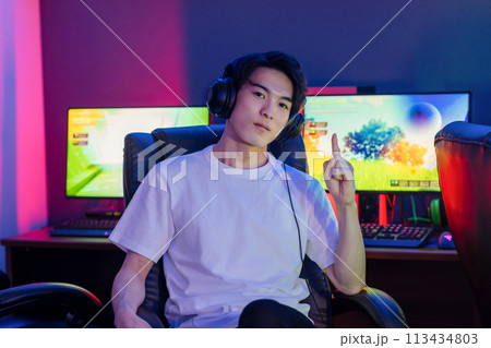 ゲームを楽しむ男性 ゲームを楽しむ男性 113434803