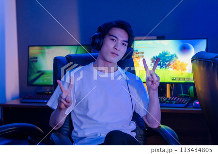 ゲームを楽しむ男性 113434805