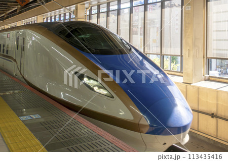 大宮駅のホームに入線する新幹線E7系 大宮駅のホームに入線する新幹線E7系 113435416