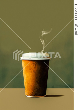 A cup of coffee with steam coming out of it 113435481