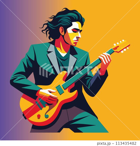 Fantastic guitarist musician full color vector art  113435482