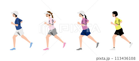 練習でランニングをする女子テニス部員のイラスト 113436108