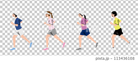 練習でランニングをする女子テニス部員のイラスト 113436108