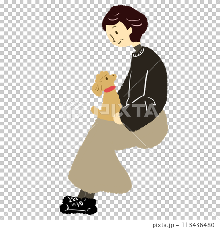老婦人腿上抱著寵物狗 113436480