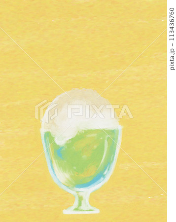 黄色い背景と冷たい炭酸水のイラスト 113436760