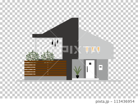 Detached house with large windows and louvers 113436954