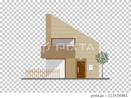 Exterior illustration of a two-story house with siding walls (beige). Exterior illustration of a two-story house with siding walls (beige). 113436961
