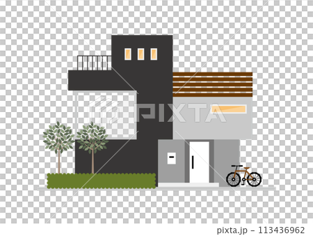 黑色時尚現代住宅，兩層樓平面插畫素材 113436962