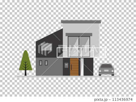 透明なバルコニーのある注文住宅・二階建てマイホームのイラスト素材 透明なバルコニーのある注文住宅・二階建てマイホームのイラスト素材 113436974