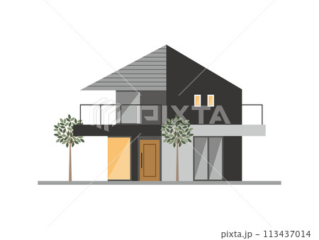 黒い壁の戸建てのイラスト 113437014