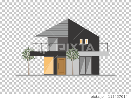 黒い壁の戸建てのイラスト 113437014