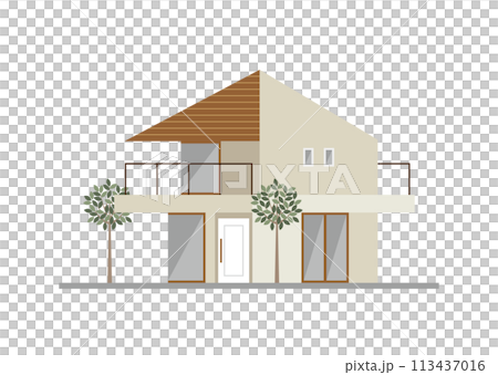 ベージュの壁の戸建ての家 113437016