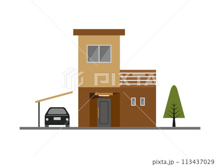 二階建て一般住宅のフラットイラスト 二階建て一般住宅のフラットイラスト 113437029