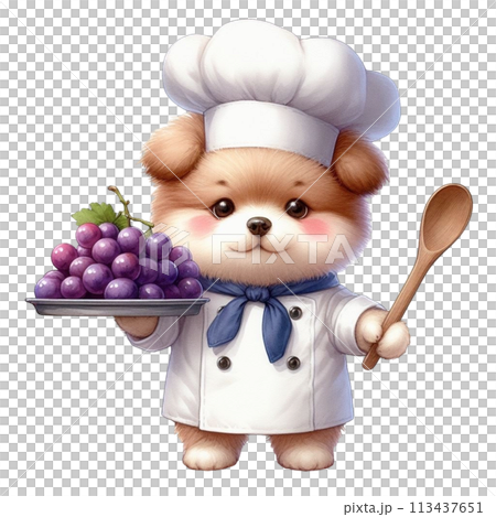 dog wearing a chef's uniform holding grapes clipart watercolor dog wearing a chef's uniform holding grapes clipart watercolor 113437651