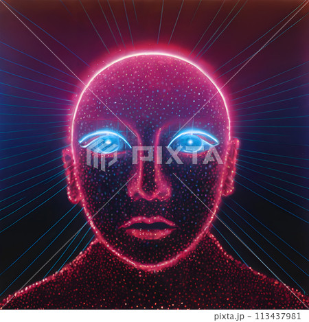 A stylized face with a science fiction or cyberpunk aesthetic. A stylized face with a science fiction or cyberpunk aesthetic. 113437981