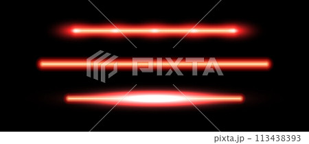 Red neon tube lamp set. Glowing led light line beam collection. Warm color luminous fluorescent bar stick lines. Red orange strip element pack to divide, separate, decorate. Vector illustration Red neon tube lamp set. Glowing led light line beam collection. Warm color luminous fluorescent bar stick lines. Red orange strip element pack to divide, separate, decorate. Vector illustration 113438393