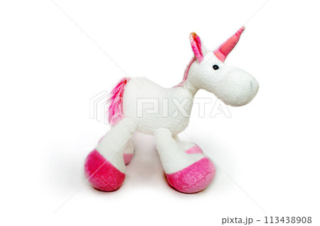 Lovely white pony doll isolated on white background. Adorable teddy bear for decorative. Lovely white pony doll isolated on white background. Adorable teddy bear for decorative. 113438908