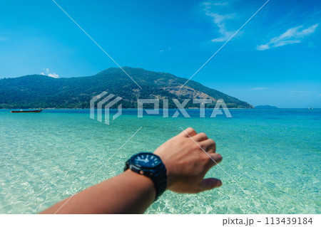 Beach and clear blue water in summer and vacation Beach and clear blue water in summer and vacation 113439184