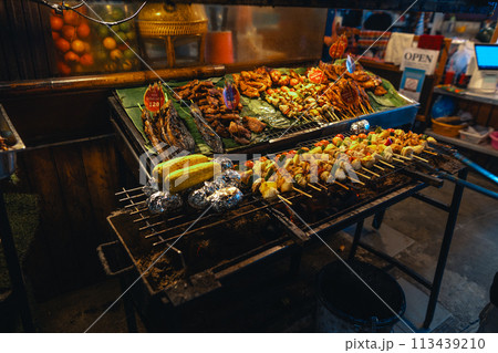 BBQ and grilled food at night at Walking Street BBQ and grilled food at night at Walking Street 113439210