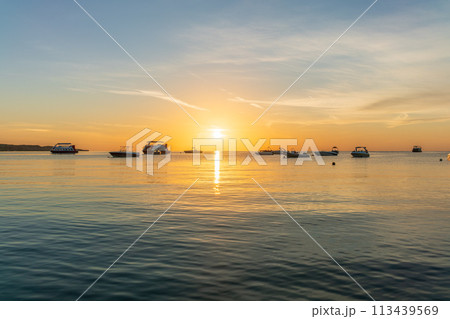 Sunrise over the sea. Panoramic seascape. Sunrise over the sea. Panoramic seascape. 113439569