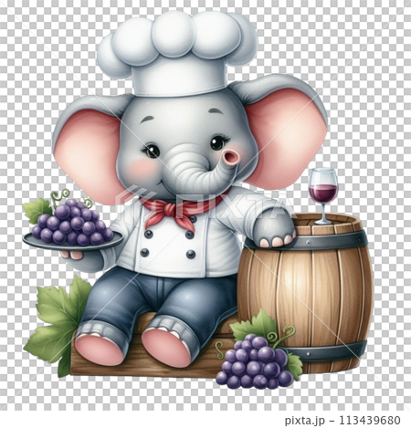 elephant holding grapes clipart watercolor 113439680