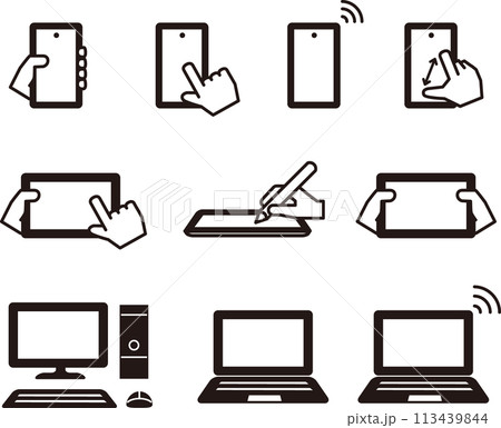スマホ、パソコン、タブレット、いろいろなデバイス端末のイラストセット 113439844
