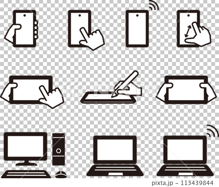 スマホ、パソコン、タブレット、いろいろなデバイス端末のイラストセット 113439844