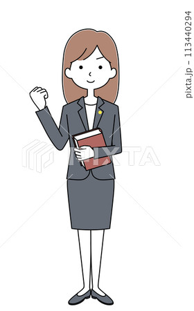 ガッツポーズ　弁護士の女性のイラスト 113440294