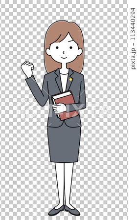 ガッツポーズ　弁護士の女性のイラスト 113440294