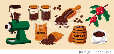 コーヒー豆のイラストセット 113440497