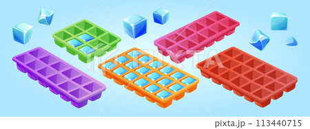 Ice cube tray. Frozen water mold icon isolated 113440715