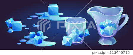 Ice cube melt in water cartoon icon illustration 113440716