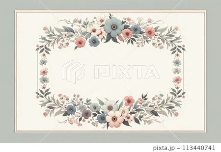 優しい色使いの花のフレーム 113440741