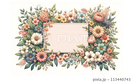 優しい色使いの花のフレーム 113440743