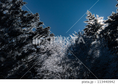雪の八ヶ岳赤岳鉱泉 テント場から 極寒の日の出の景色 雪の八ヶ岳赤岳鉱泉 テント場から 極寒の日の出の景色 113440942