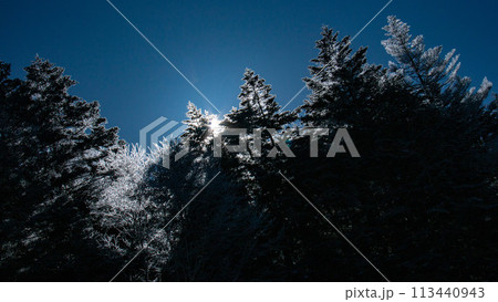 雪の八ヶ岳赤岳鉱泉 テント場から 極寒の日の出の景色 雪の八ヶ岳赤岳鉱泉 テント場から 極寒の日の出の景色 113440943