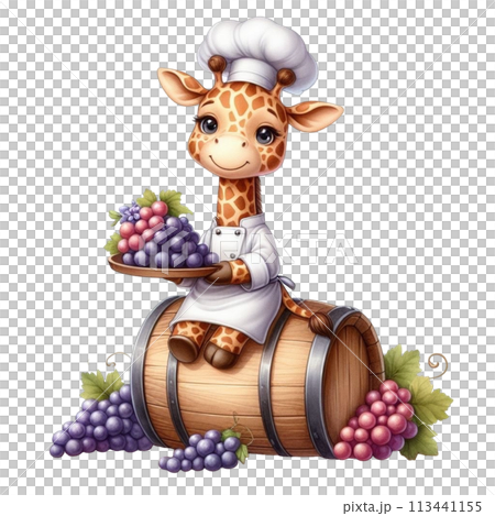 giraffe holding grapes clipart watercolor 113441155