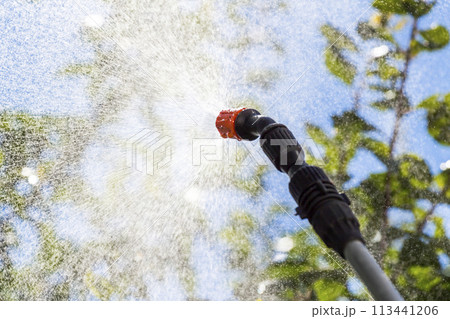 Spraying trees against pests 113441206