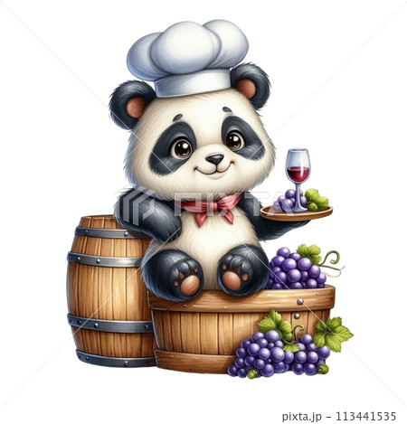 panda holding grapes clipart watercolor 113441535