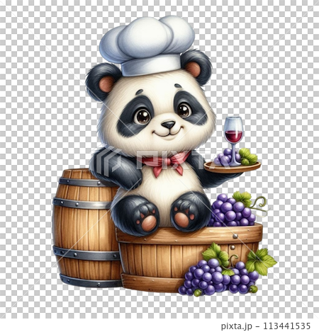 panda holding grapes clipart watercolor 113441535