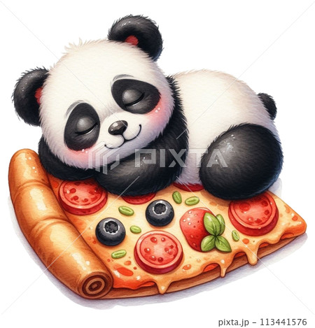 panda sleeping on pizza clipart watercolor panda sleeping on pizza clipart watercolor 113441576